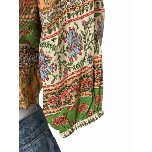 Zara Smocked Off Shoulder Crop Top XS Boho Floral Cottagecore Blouse - Picture 4 of 5